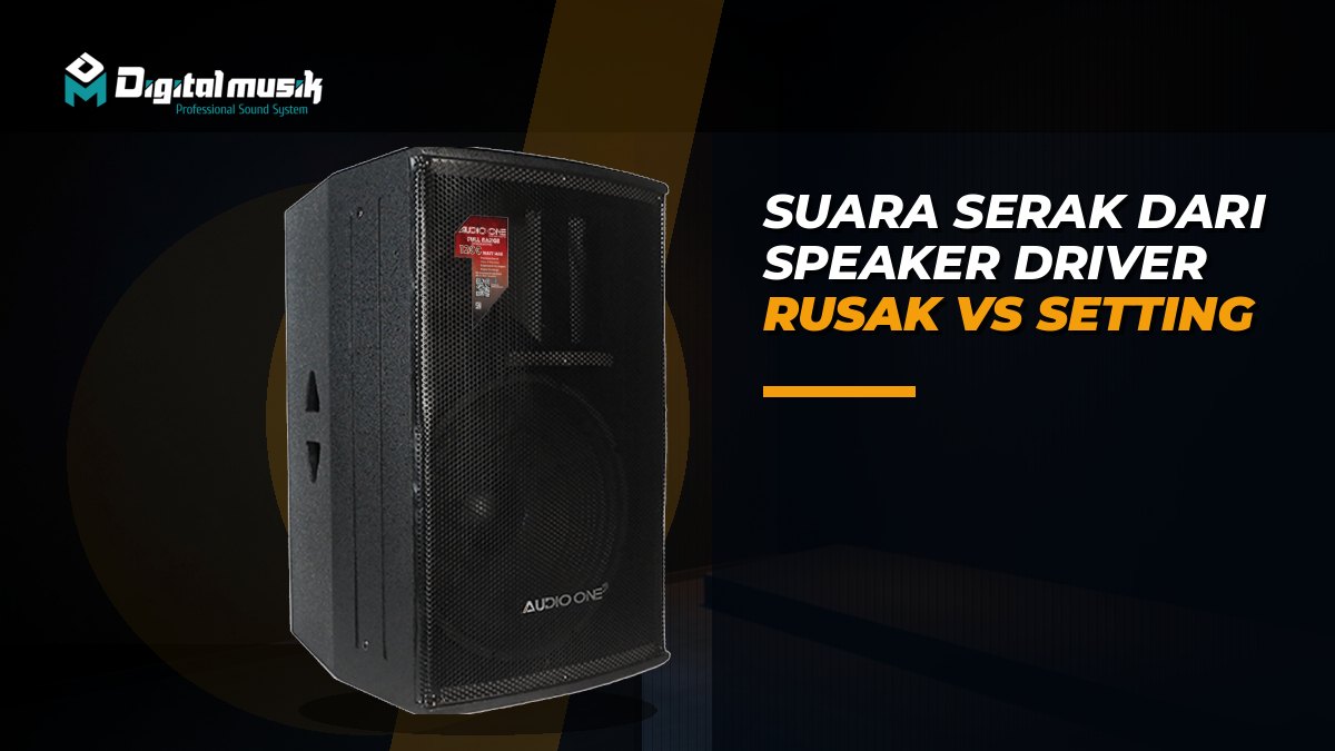 Teknisi memeriksa driver speaker dan koneksi amplifier untuk mendiagnosis suara serak