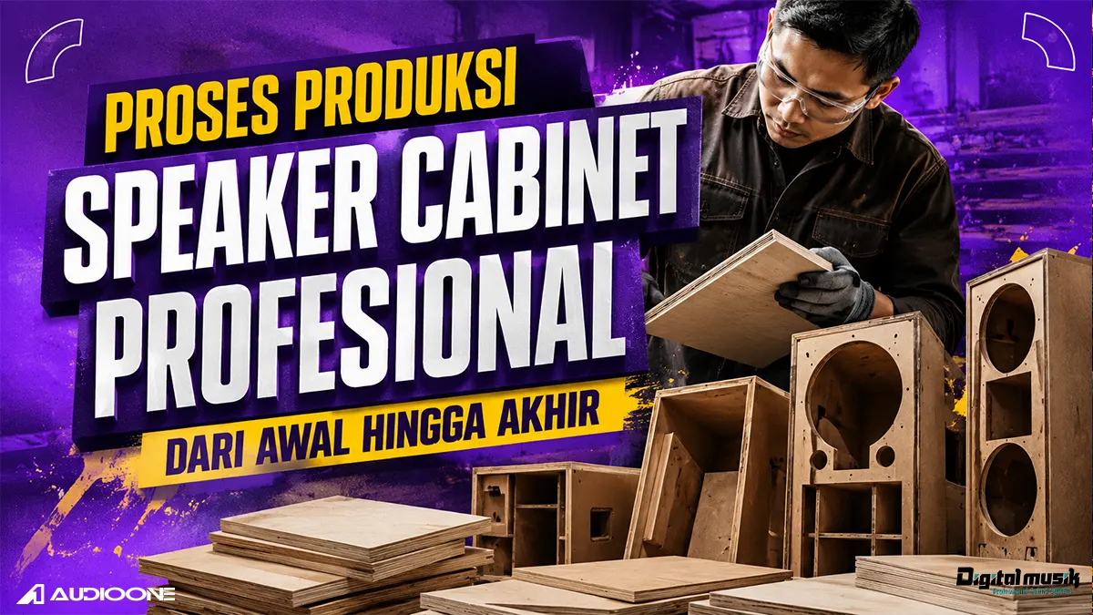 proses produksi speaker cabinet profesional di workshop digital musik