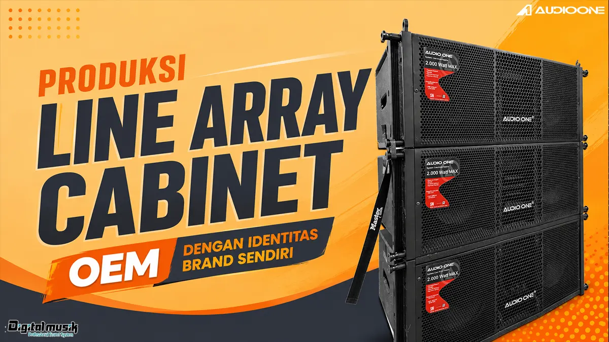 Proses produksi line array cabinet OEM di workshop profesional