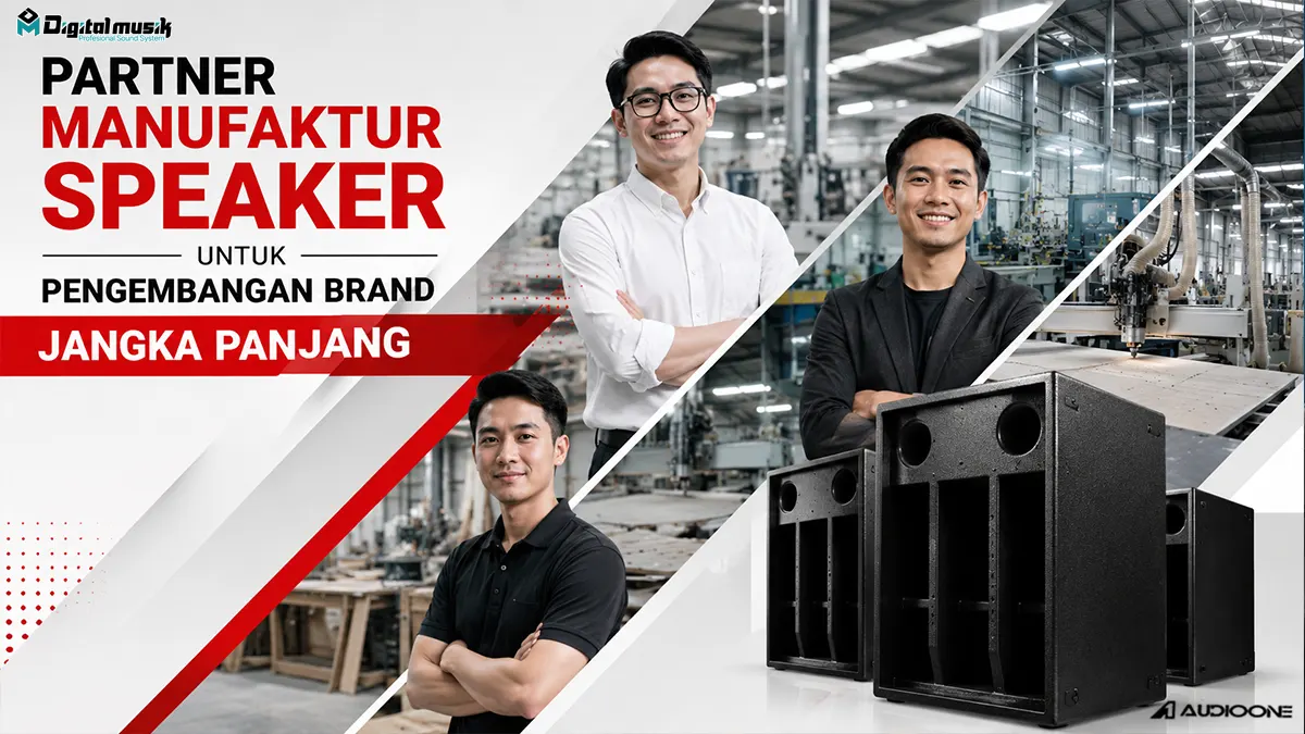 Proses produksi dan manufaktur speaker cabinet profesional di workshop Digital Musik