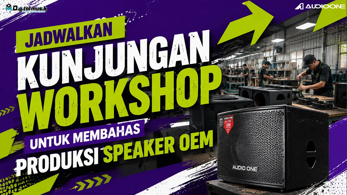 Diskusi teknis produksi speaker OEM di workshop Digital Musik Indonesia