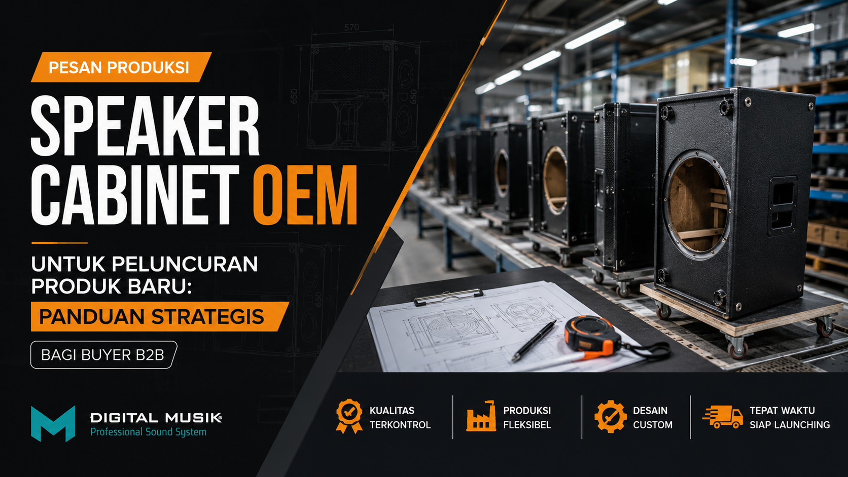 Proses manufaktur dan perakitan speaker cabinet OEM di workshop profesional