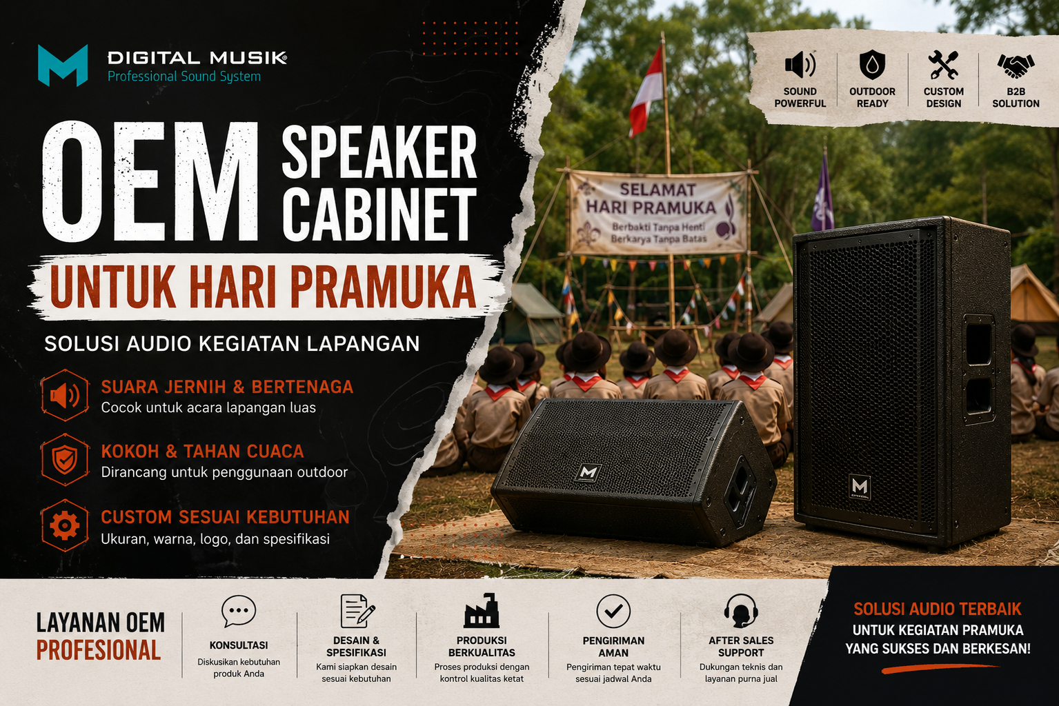 Proses produksi box speaker custom untuk kebutuhan sound system outdoor kegiatan pramuka