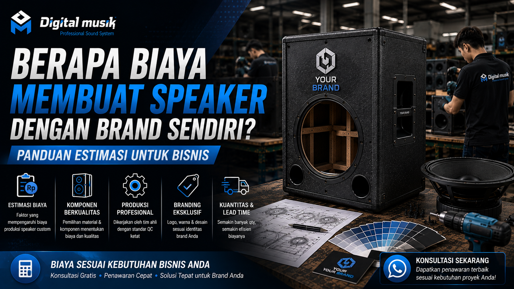 Proses manufaktur speaker cabinet profesional di workshop Digital Musik