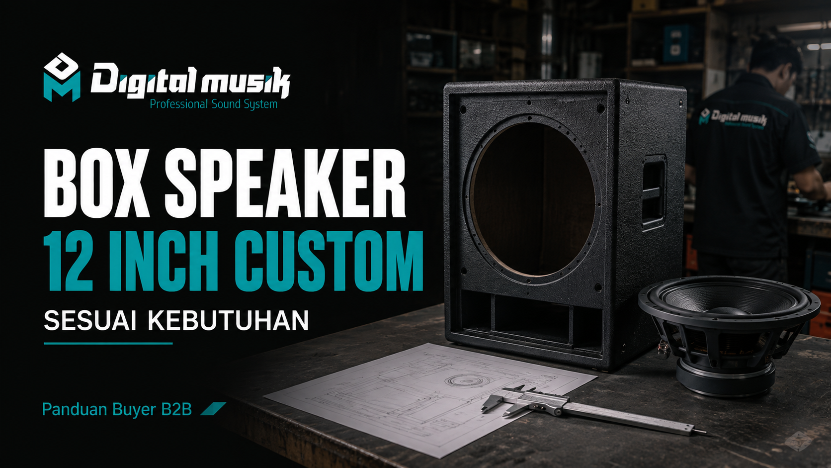 Proses fabrikasi box speaker 12 inch custom di workshop Digital Musik