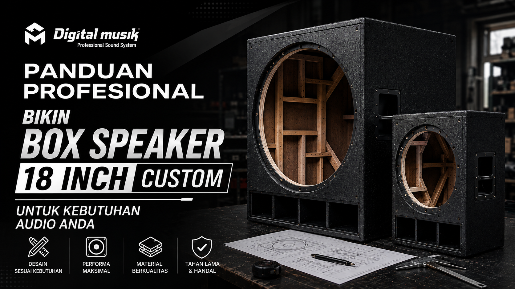 Proses fabrikasi box speaker 18 inch custom di workshop Digital Musik