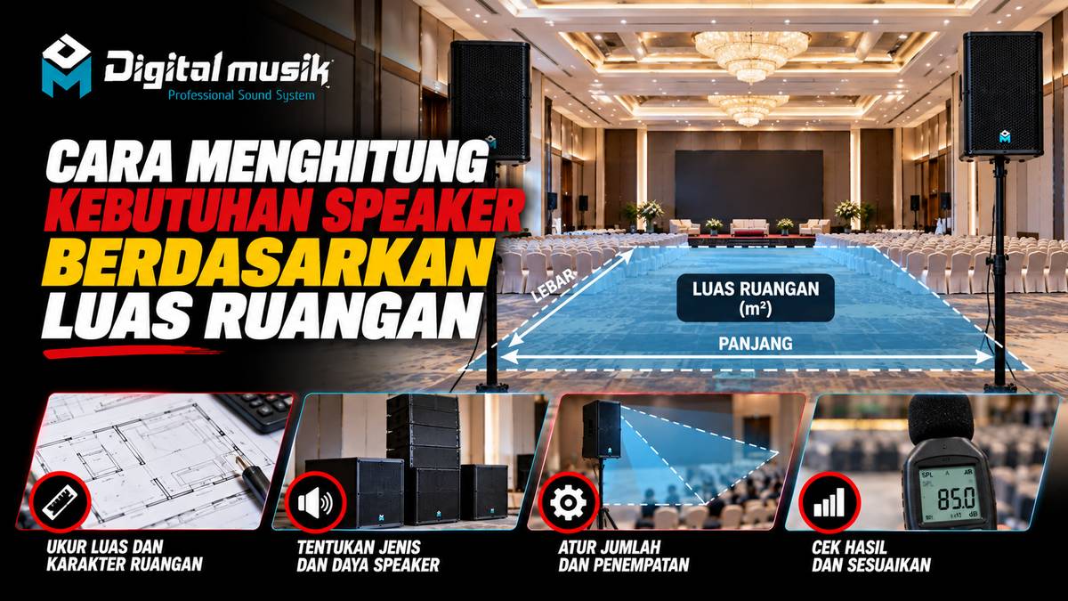 Ilustrasi ruangan dengan beberapa speaker terpasang