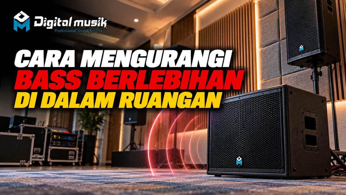 Ilustrasi ruangan dengan gelombang suara bass yang kuat