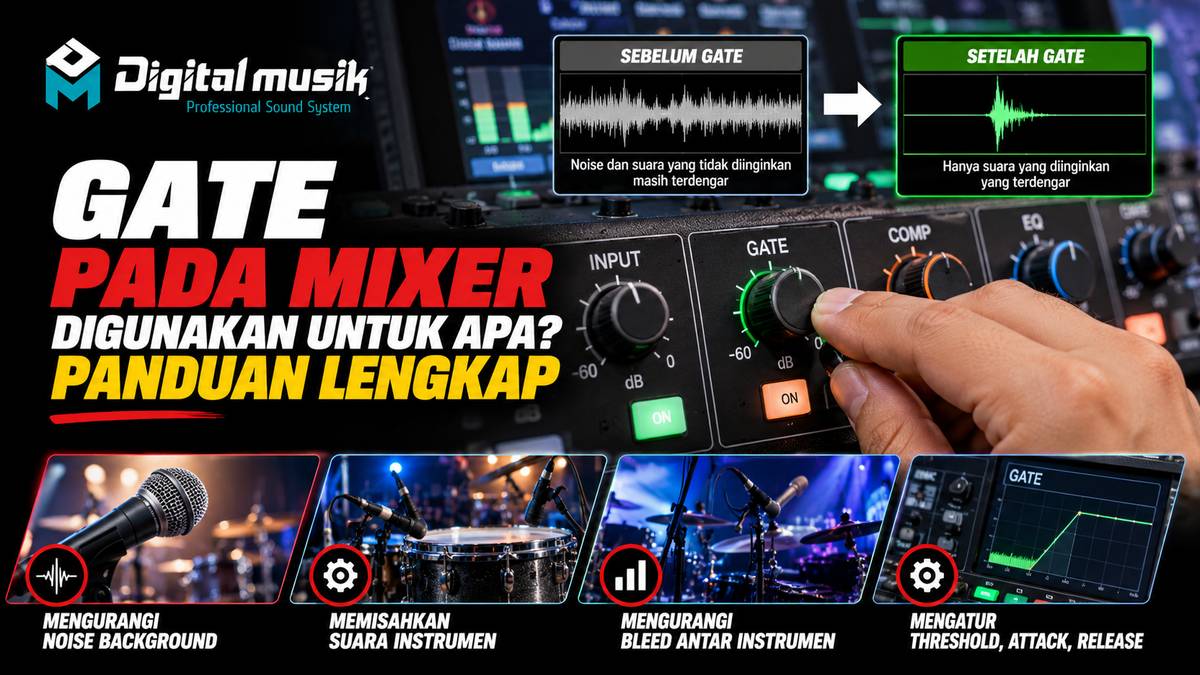 Ilustrasi tombol gate pada panel mixer audio