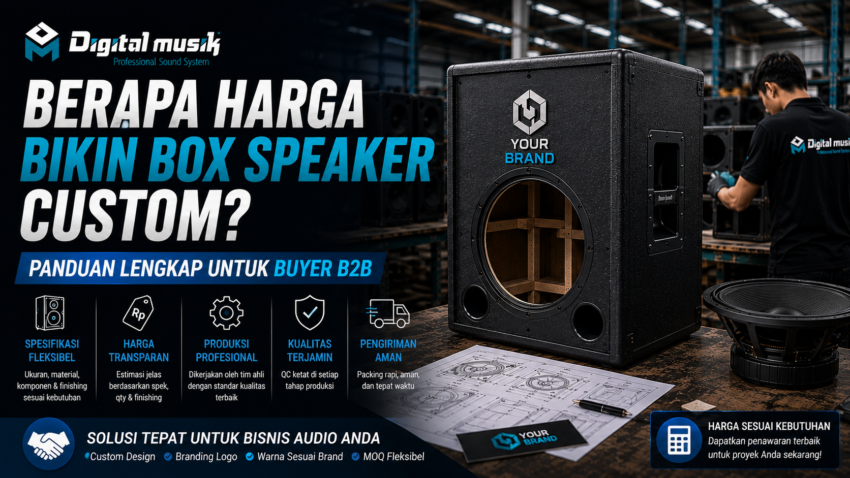 Proses produksi box speaker custom di workshop Digital Musik