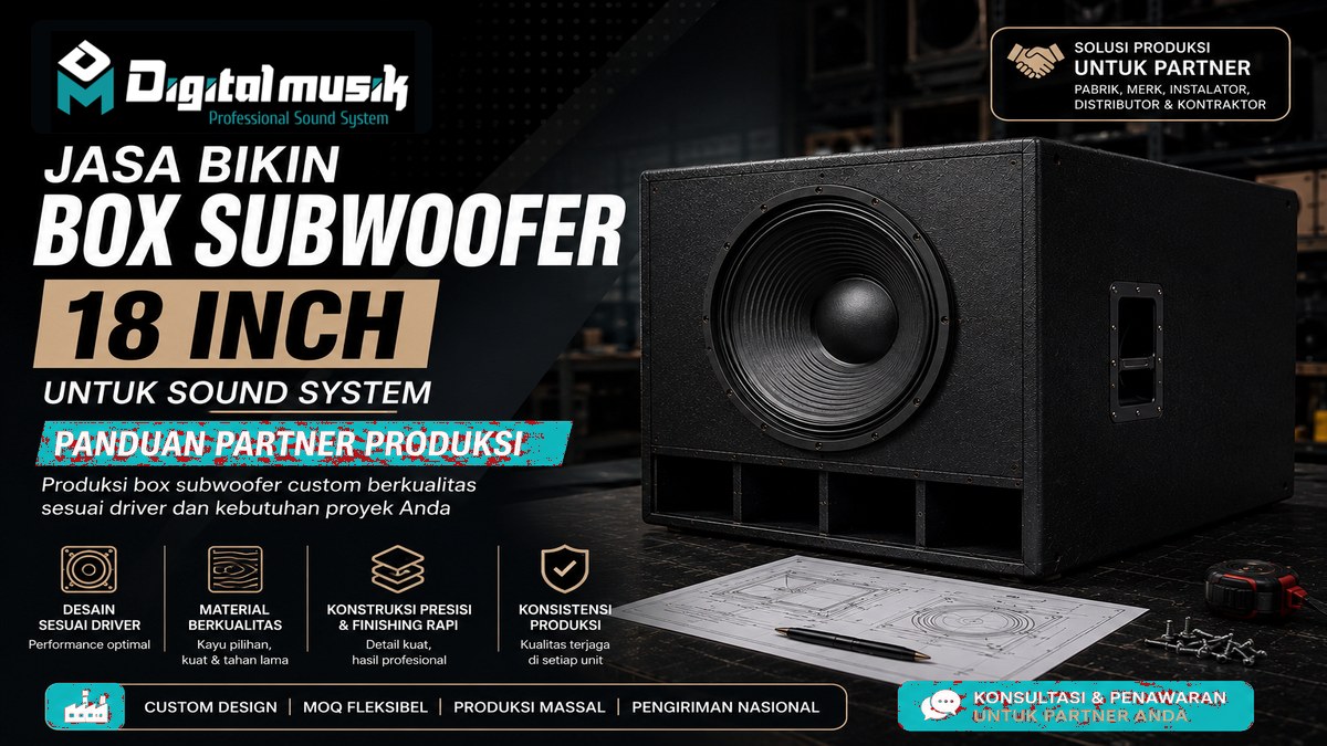 Proses produksi box subwoofer 18 inch di workshop Digital Musik Indonesia
