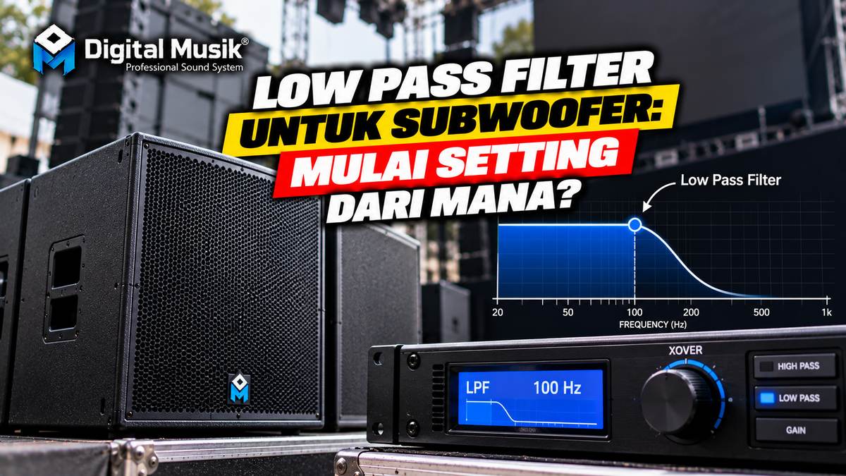Ilustrasi panel belakang subwoofer dengan kenop pengaturan LPF