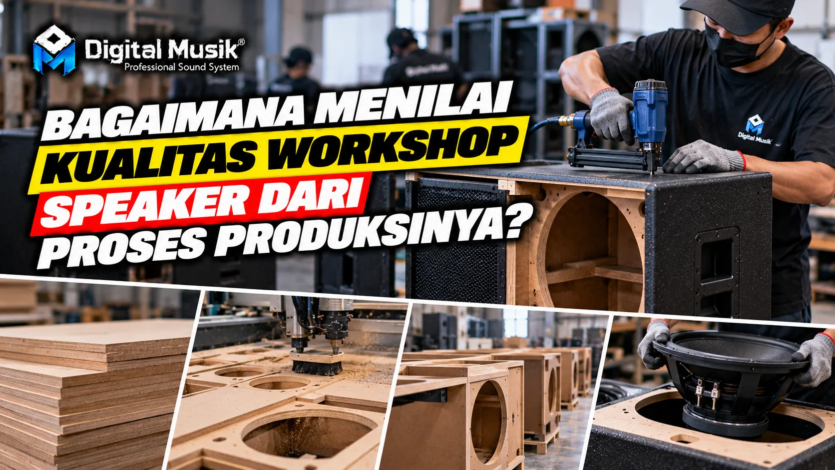 Teknisi sedang memeriksa komponen speaker di sebuah workshop