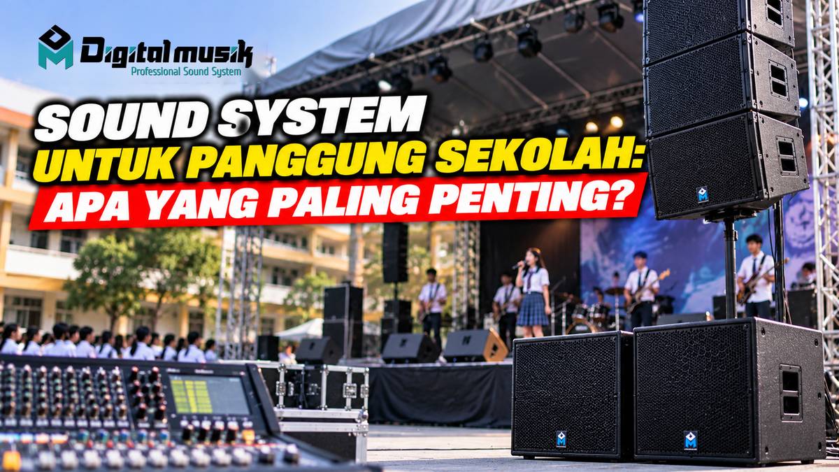 Siswa sedang tampil di panggung sekolah dengan sound system yang terpasang.