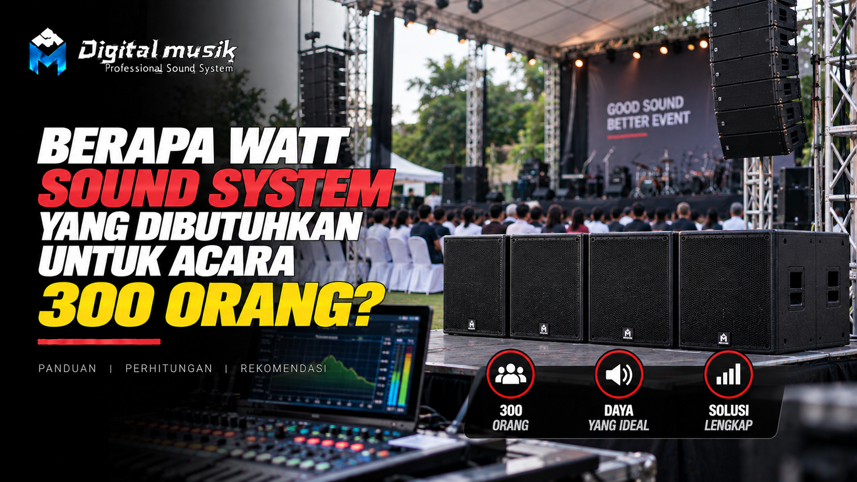 Ilustrasi panggung dengan sound system untuk acara besar
