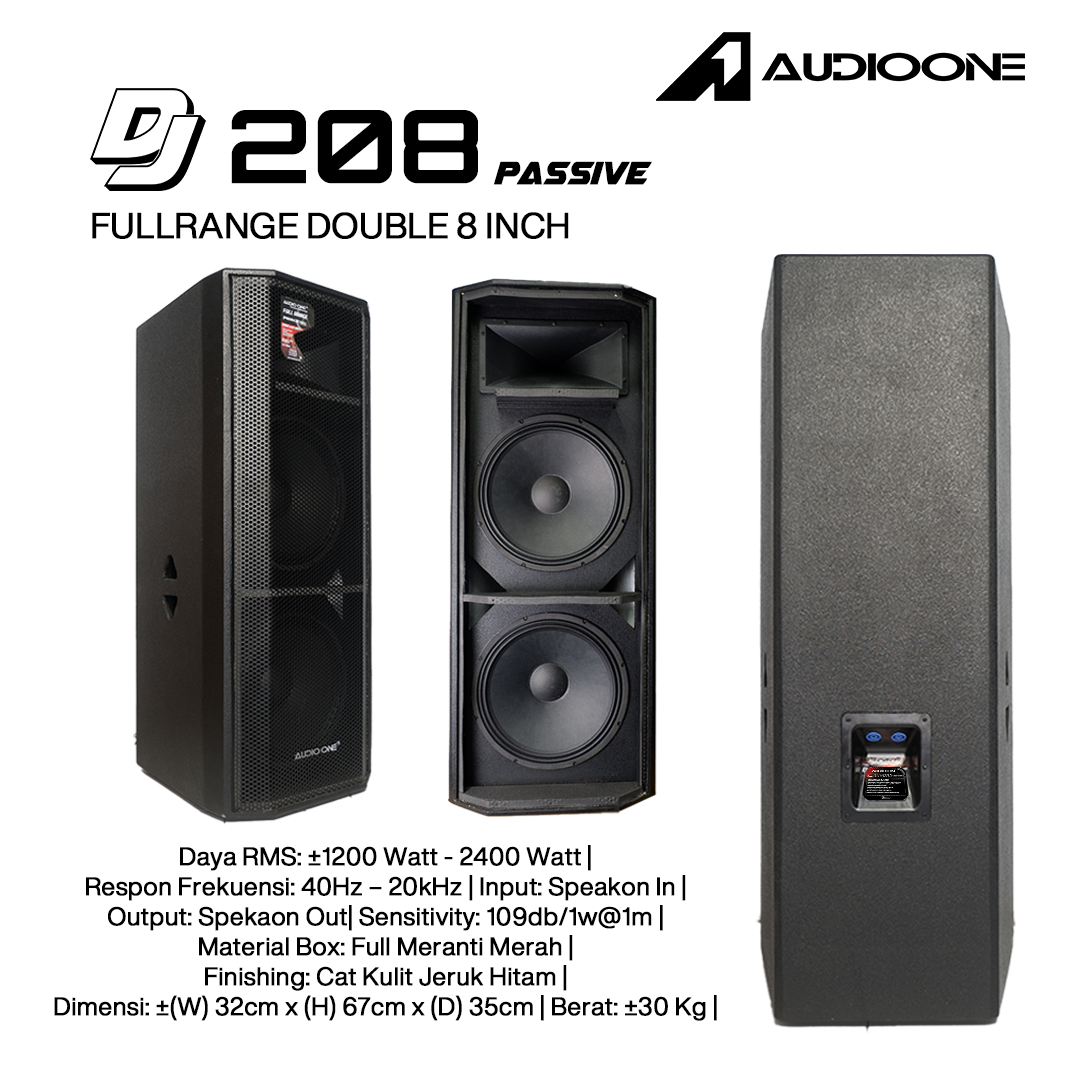 Audio One Speaker DJ-108 Double 8 Inch Pasif 800 Watt