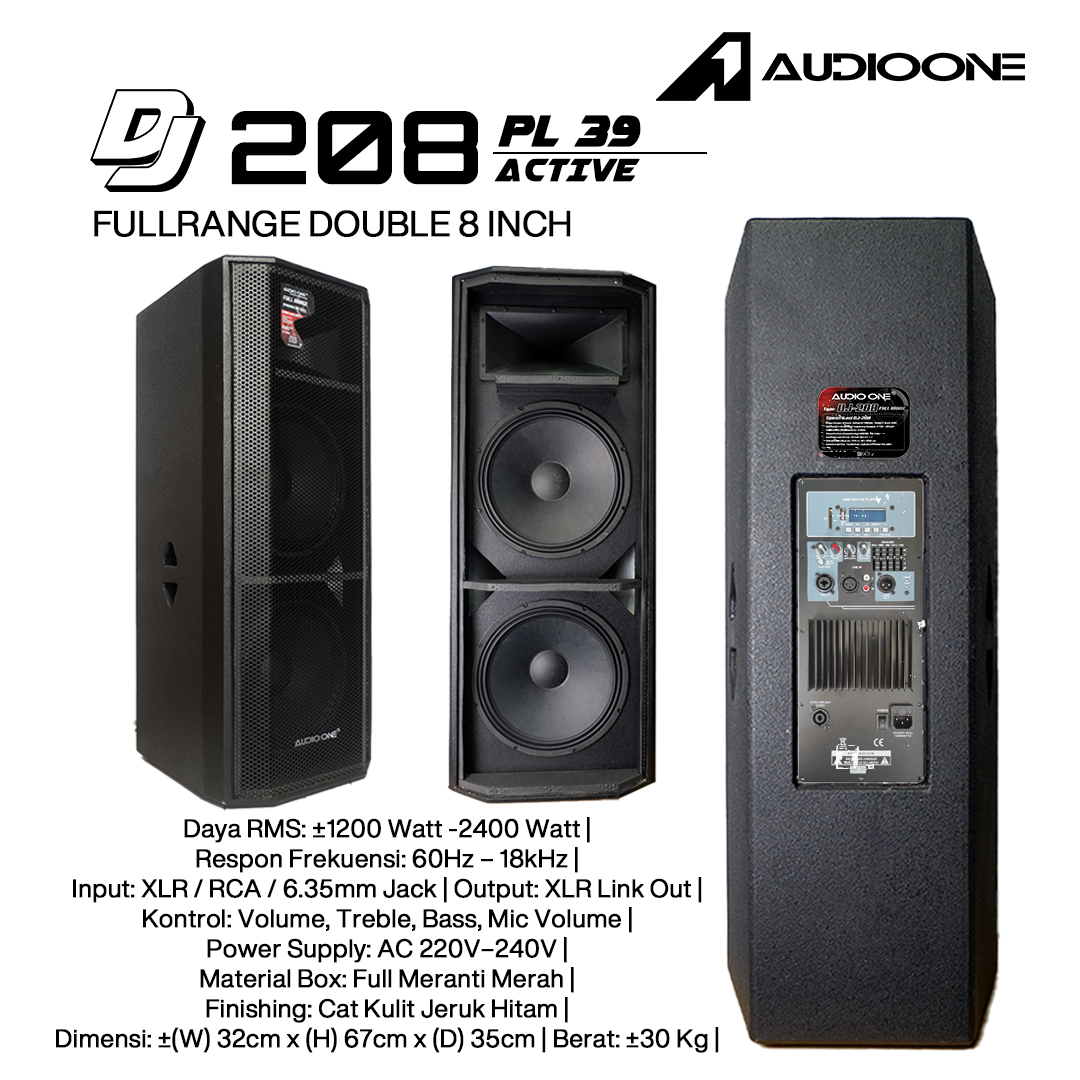 Audio One Speaker DJ-108 Double 8 Inch Aktif 800W - PL 39