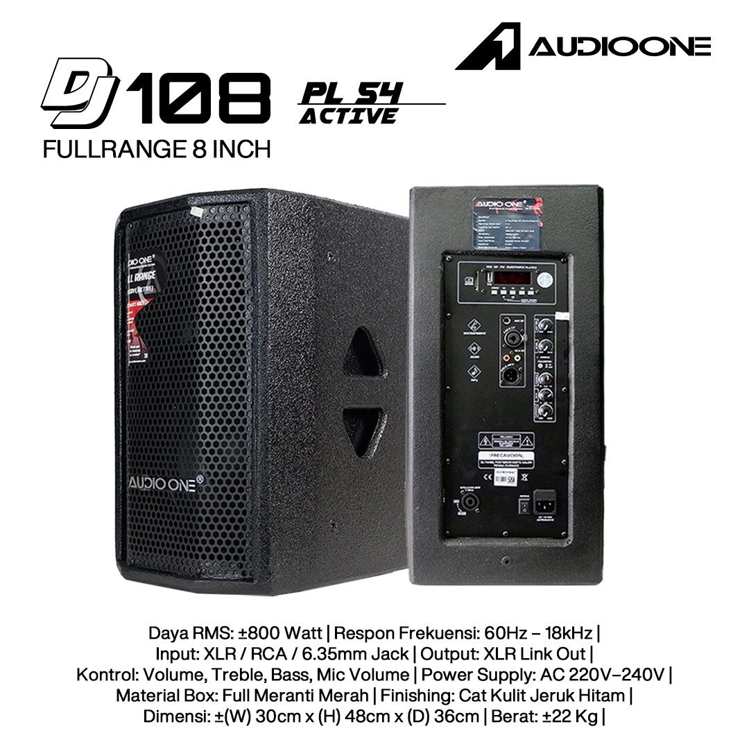 Audio One Speaker 8Inch Aktif 800W DJ-108A PL54(USB)