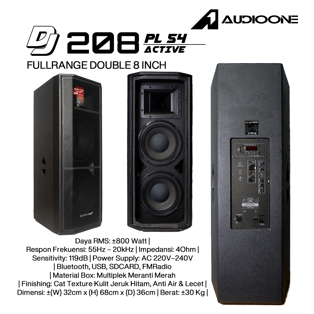 Audio One Speaker DJ-208 Double 8 Inch Aktif 800W PL 54 USB