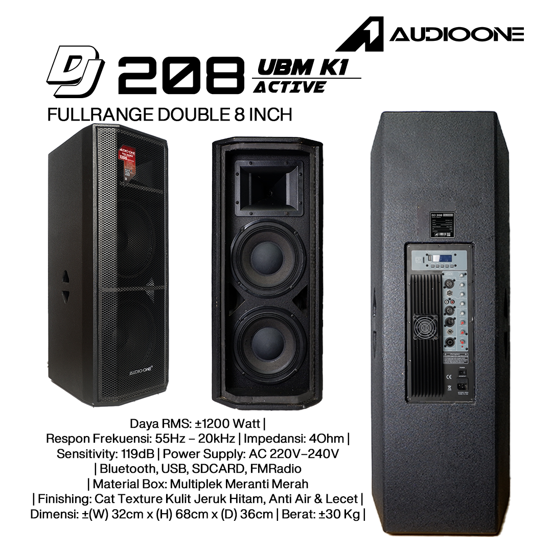 Audio One Speaker DJ-208 Double 8 Inch Aktif 1200W UBM-K1