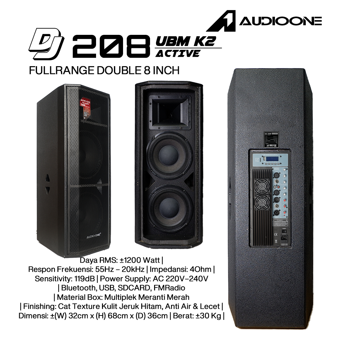 Audio One Speaker DJ-208 Double 8 Inch Aktif 1200W UBM-K2
