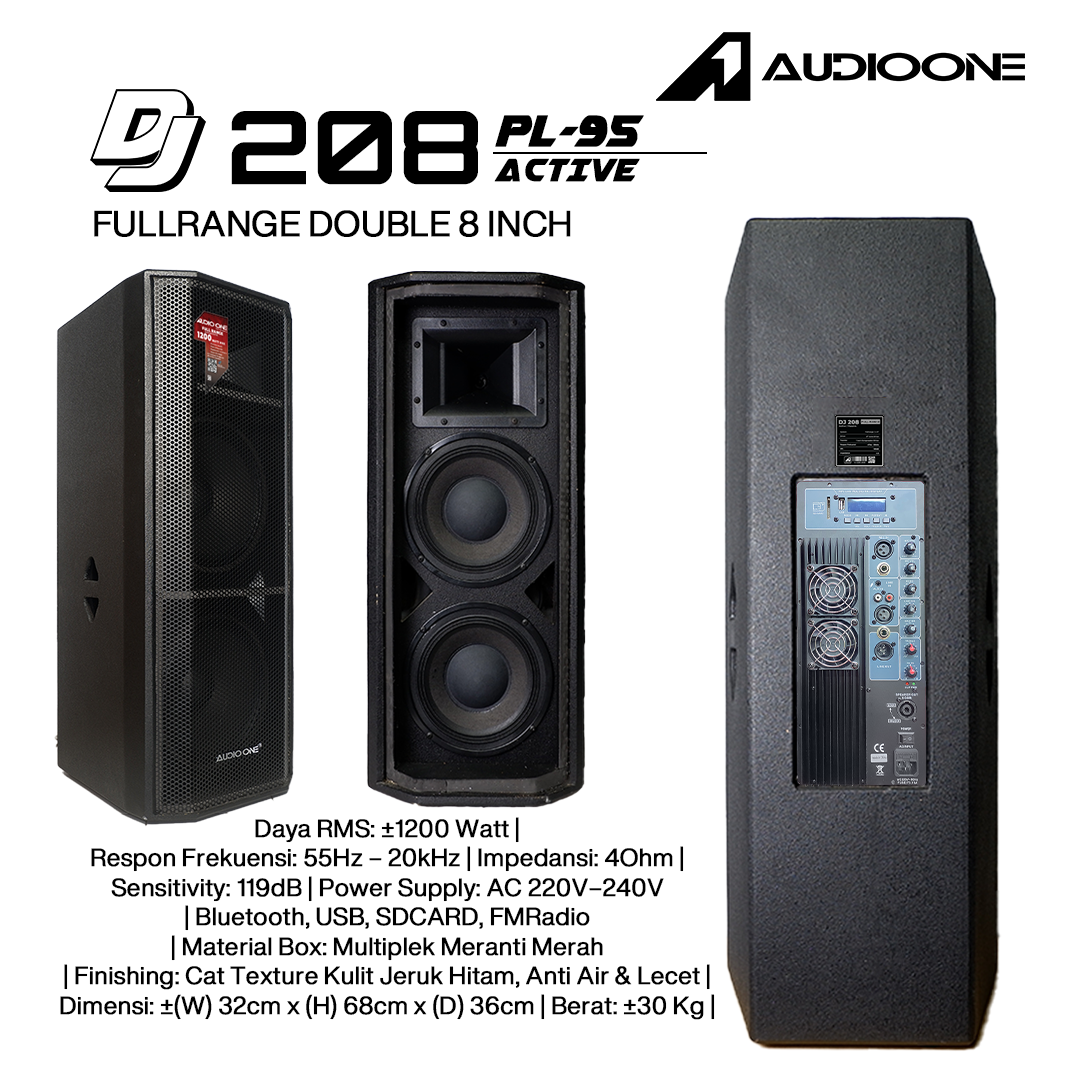 Audio One Speaker DJ-208 Double 8 Inch Aktif 1200W PL 95