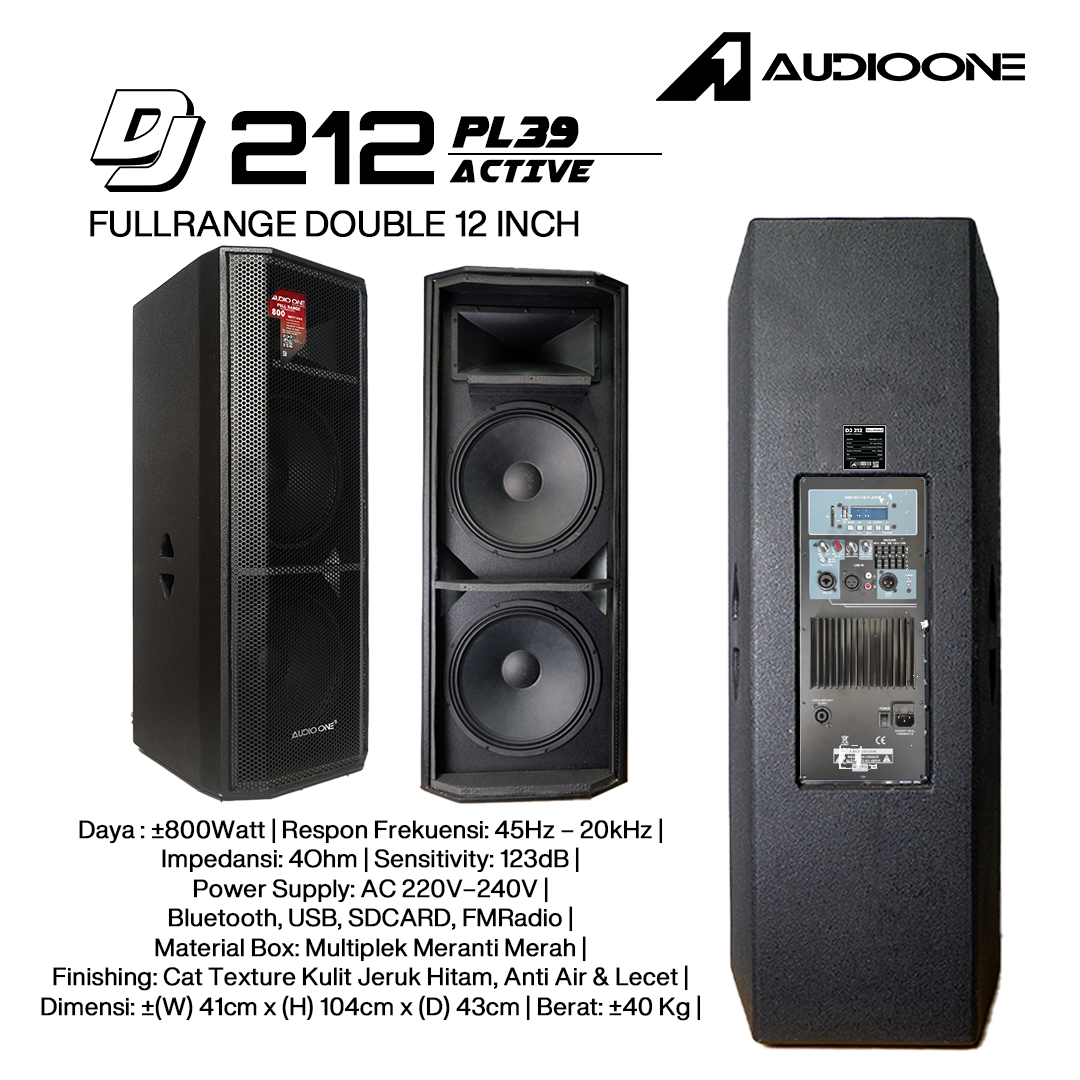 Audio One Speaker DJ-212 Double 12 Inch Aktif 800W PL 39