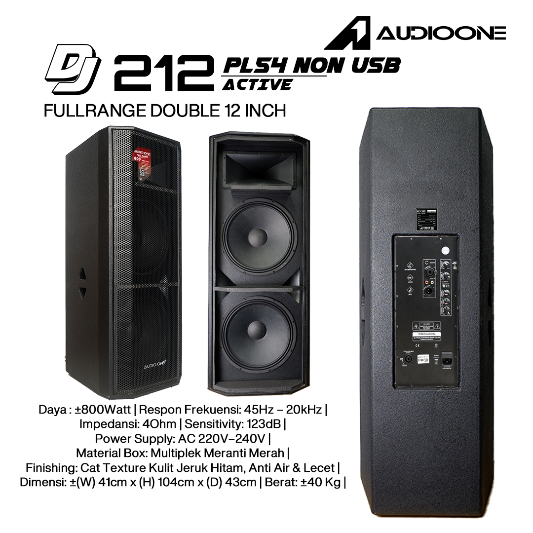 Audio One Speaker DJ-212 Double 12 Inch Aktif 800W PL 54 NON USB