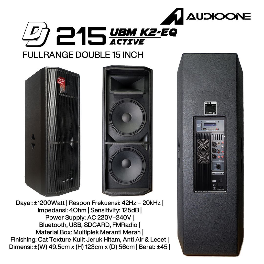Audio One Speaker DJ-215 Double 15 Inch Aktif  1200W UBM K2 EQ