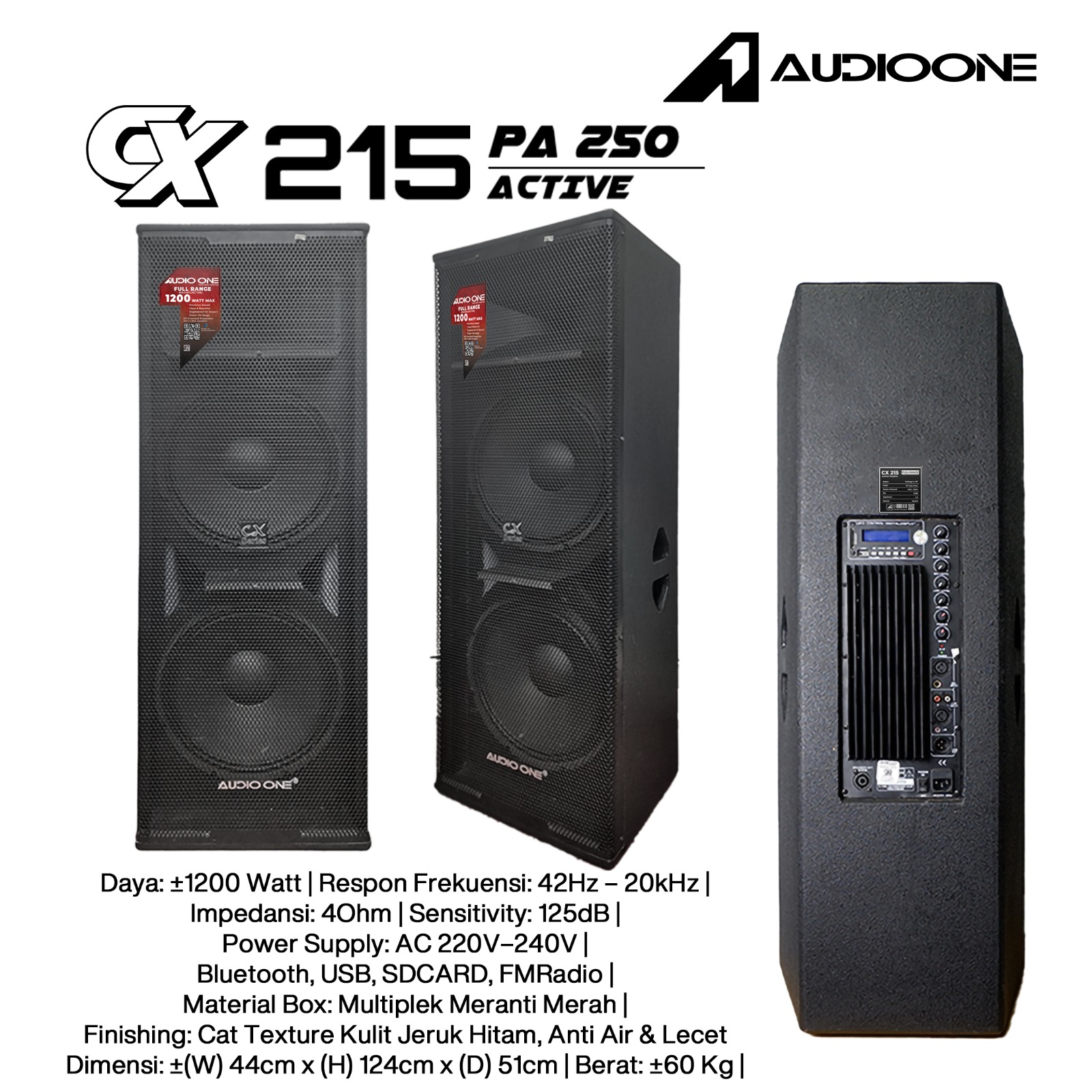 Audio One Speaker Double CX 2x15" Aktif 1200W PA-250 CX 215A