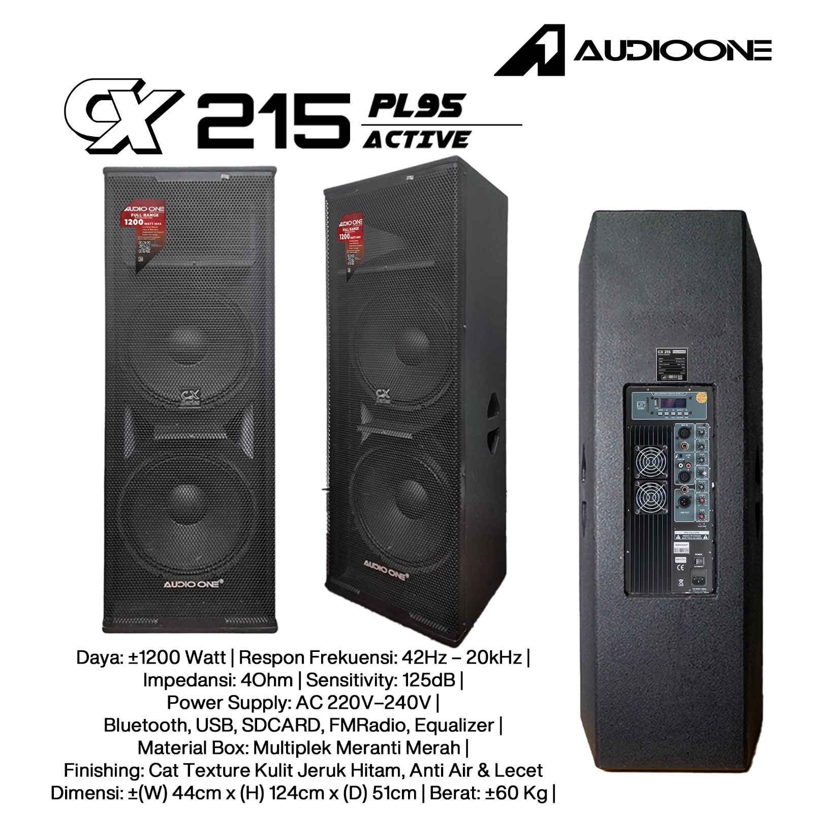 Audio One Speaker Double CX 2x15" Aktif 1200W PL-95 CX 215A