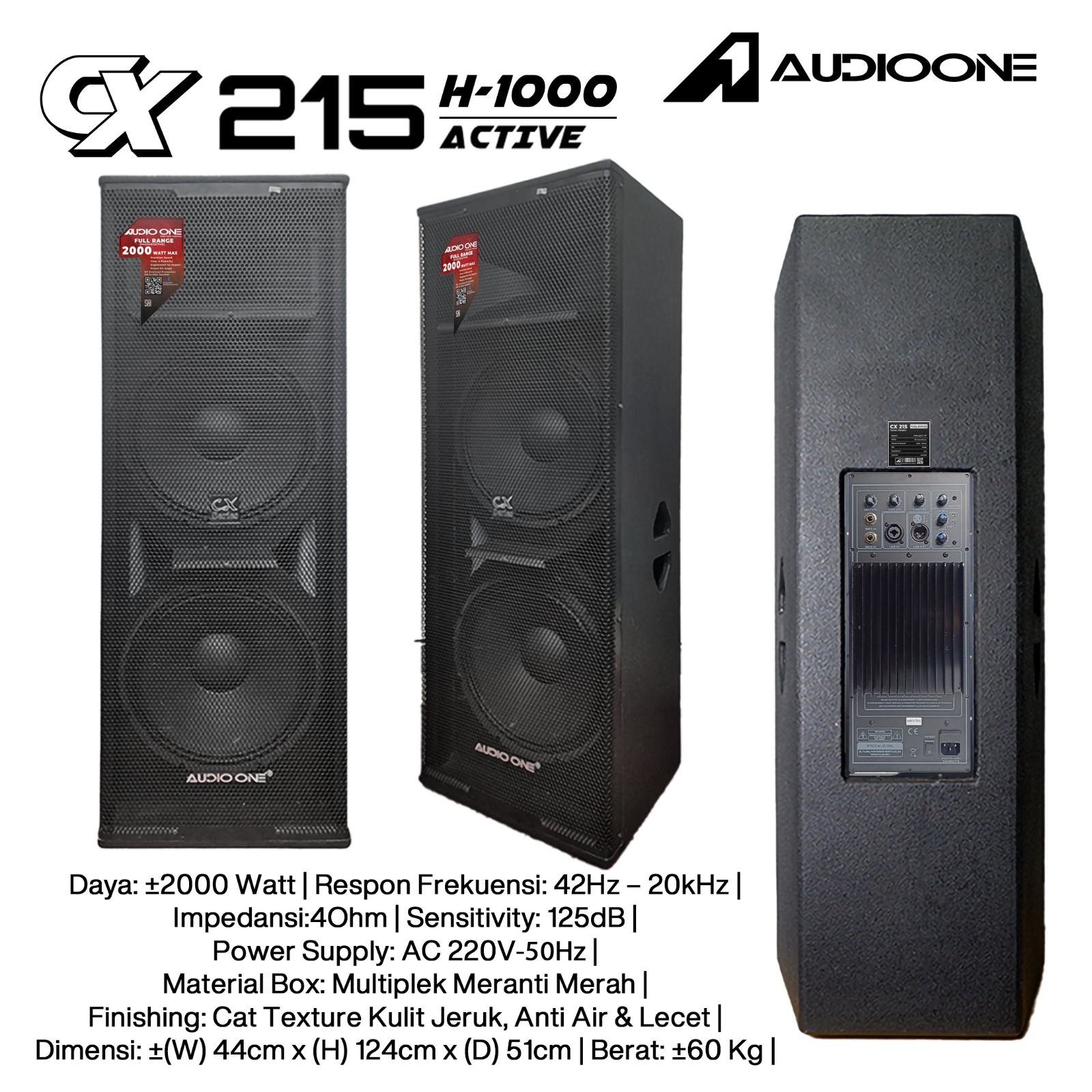 Audio One Speaker Double CX 2x15" Aktif 2000W H-1000 CX 215A
