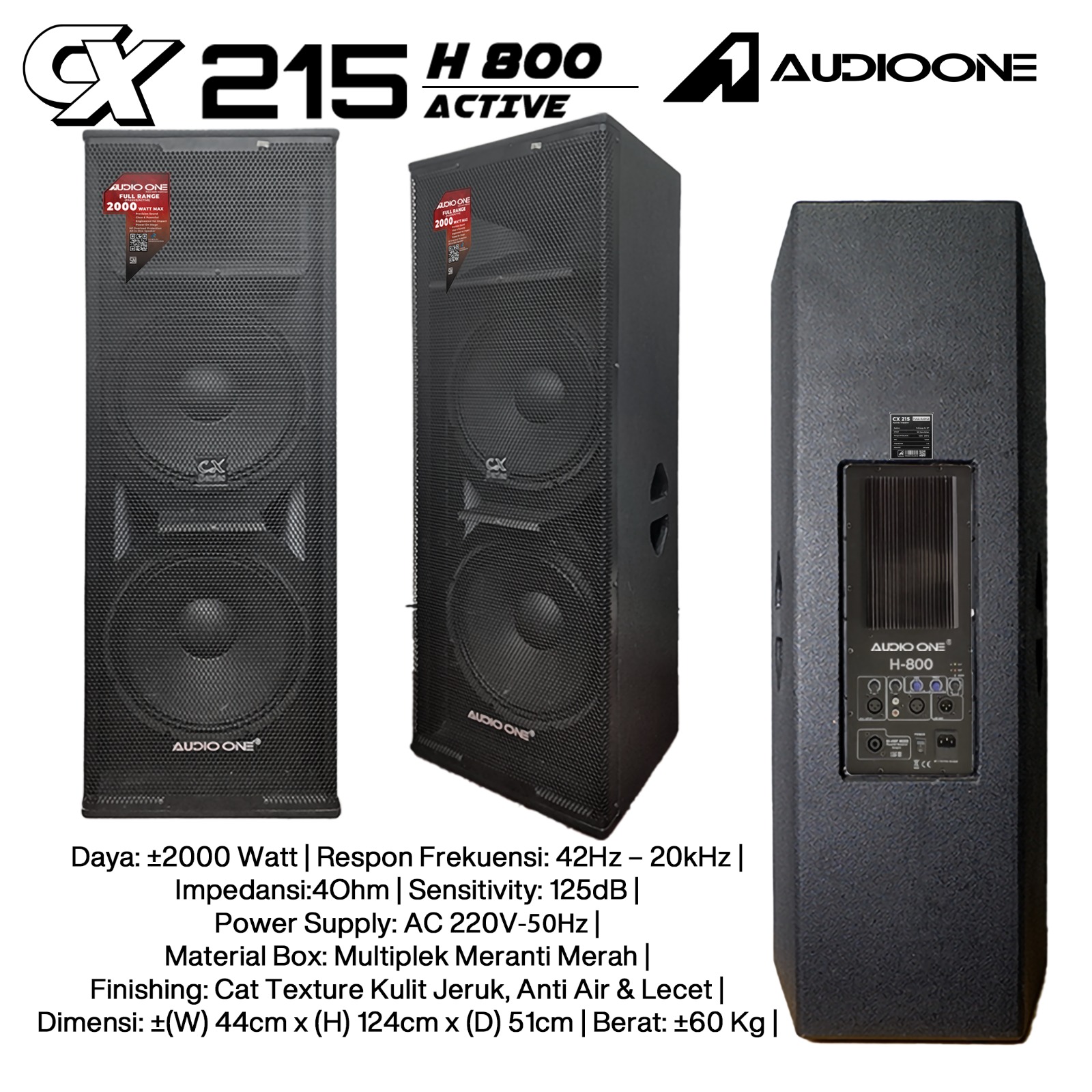Audio One Speaker Double CX 2x15" Aktif 2000W H-800 CX 215A
