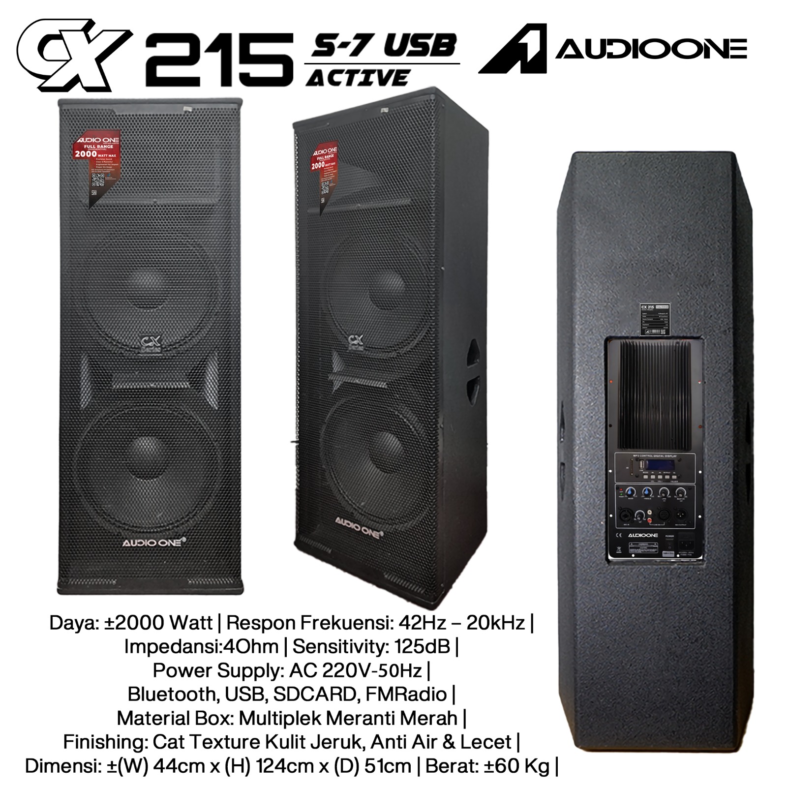 Audio One Speaker Double CX 2x15" Aktif 2000W S7-USB CX 215A