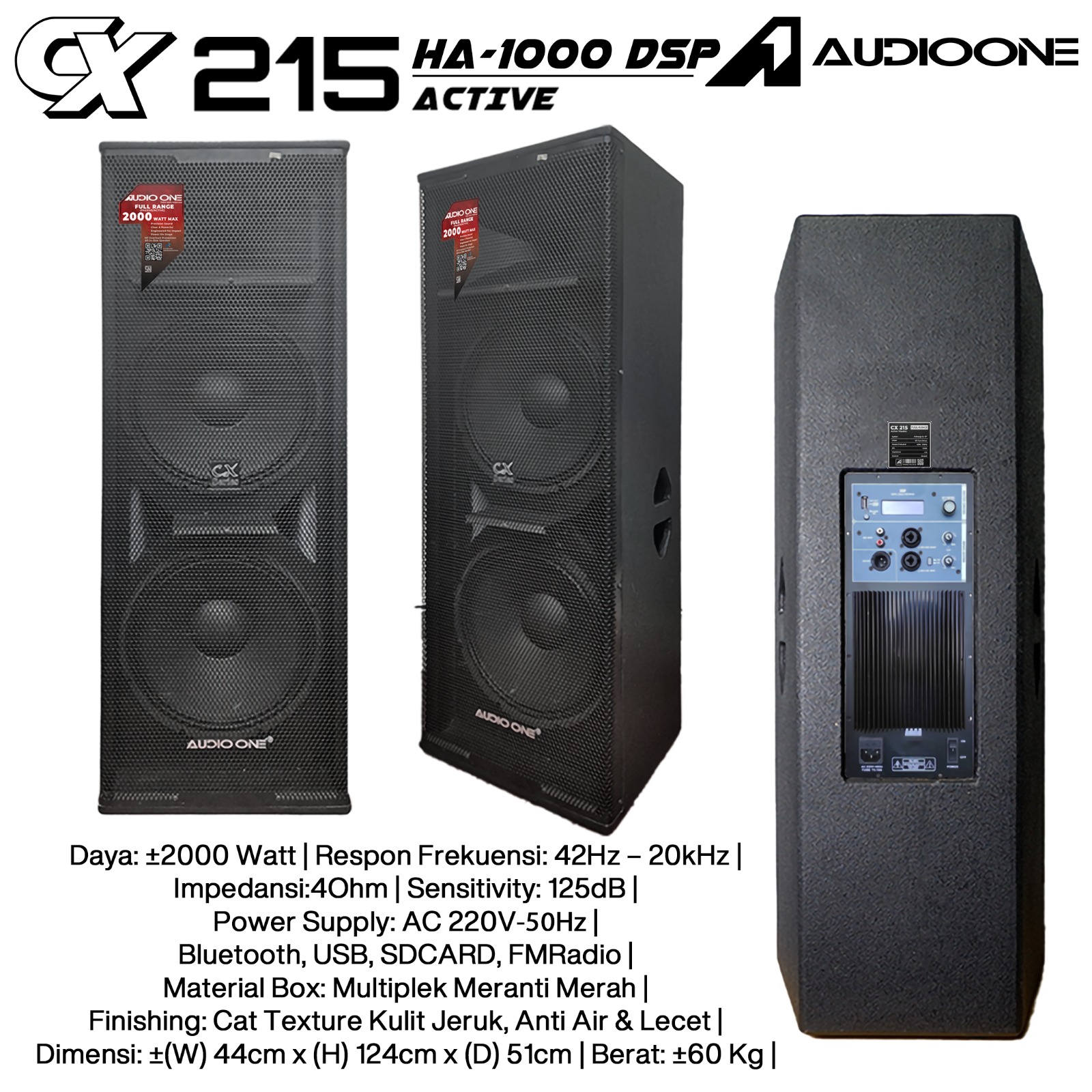 Audio One Speaker Double CX 2x15" Aktif 2000W HA-1000 DSP CX 215A