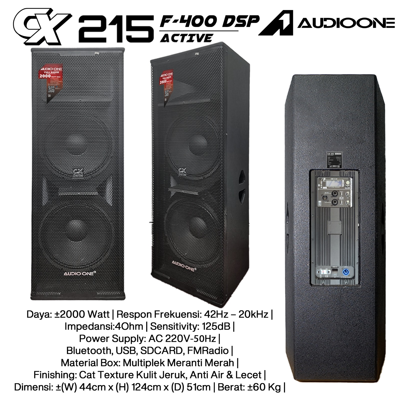 Audio One Speaker Double CX 2x15" Aktif 2000W F-400 DSP CX 215A