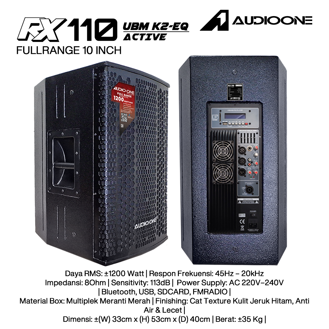 Audio One Speaker RX 10Inch Aktif 1200W K2-EQ RX 110A