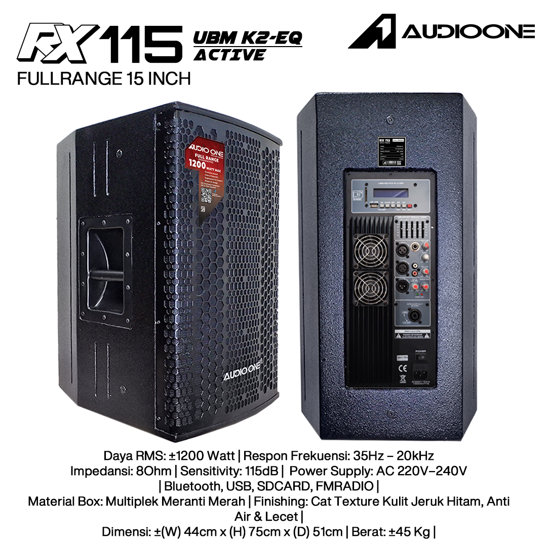 Audio One Speaker RX 15Inch Aktif 1200W K2-EQ RX 115A