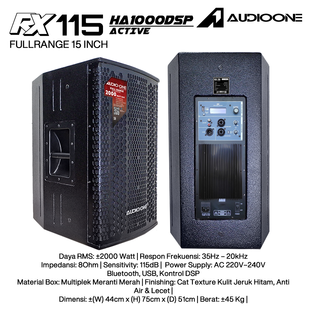 Audio One Speaker RX 15Inch Aktif 2000W DSP HA-1000 RX 115A